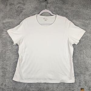Kim Rogers Shirt Womens 1X White Short Sleeve Plus Size Cottage Core Basic Under